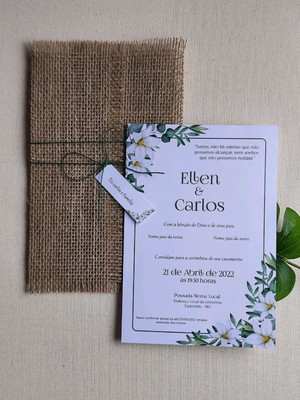 Convite de casamento rustico folhagens verde