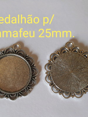Medalhão p/camafeu redondo /prata antigo/25mm.(10pçs)