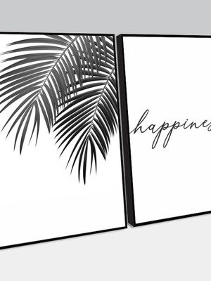 Composição de quadros folhagem e happiness