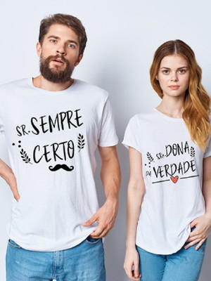 Kit 2 camisetas casal sr. sempre certo sra. dona da verdade