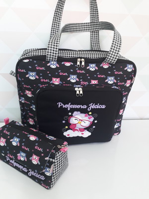 Bolsa professora com divisões e nécessaire trapézio