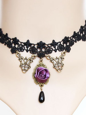 Choker gargantilha colar renda flor lilas