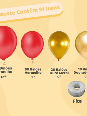Kit arco desconstruído vermelho e dourado balões