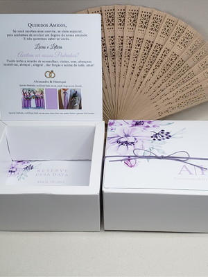 Convite padrinhos de casamento lilás - caixa gravata