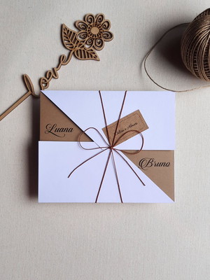 Convite de casamento rustico kraft e branco