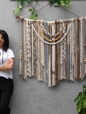 Painel macramê lana maxi 120cmx1m