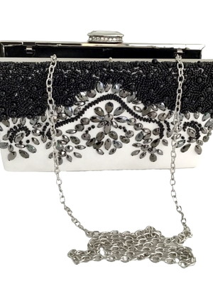 Bolsa de festa com pedraria p e b clutch bordada luxo
