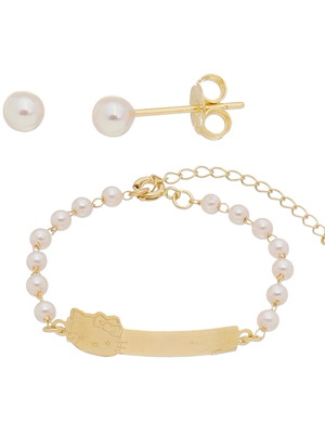 Pulseira infantil hello kitty perolas com chapinha gravada