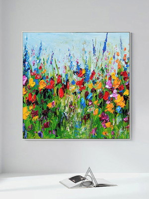 Quadro contemporâneo natural flores espatulado colorido 5038