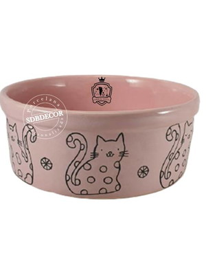 Comedouro pet de cerâmica luxo para gato g rosa