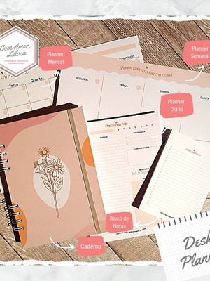 Desk planner delicada - kit organização com caderno