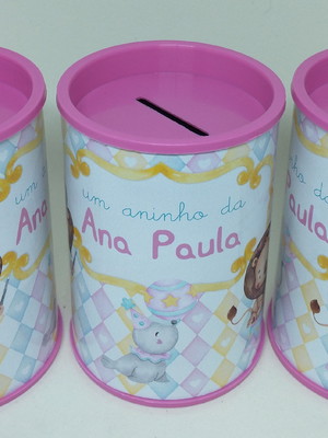 Cofrinho personalizado circo rosa aquarela