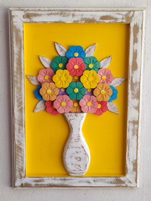 Quadro madeira com flores