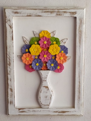 Quadro madeira com flores