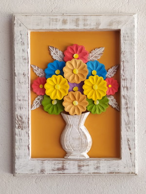 Quadro madeira com flores