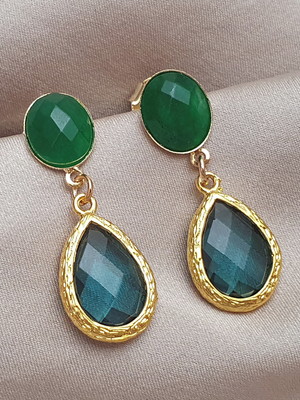 Brinco pino banhado com cristais verde - semijoia