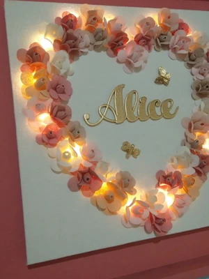 Quadro porta maternidade camélias com led
