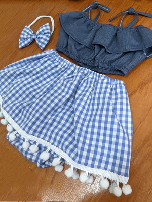 Conjunto de jeans com xadrez