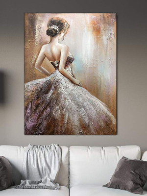 Quadro pintura tela vertical elegante parte trás menina 5125