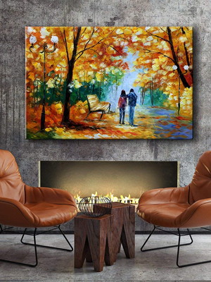 Quadro pintura tela casal pé outono barato parque 5163