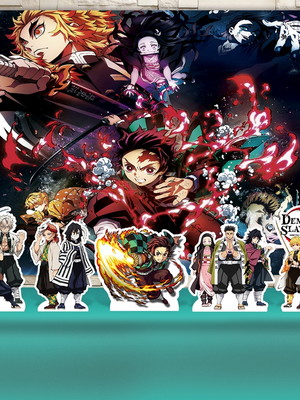 Kit aniversário prata painel + display kimetsu no yaiba