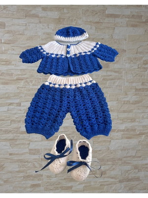Conjunto em crochê para enxoval de bebê, modelo miguel