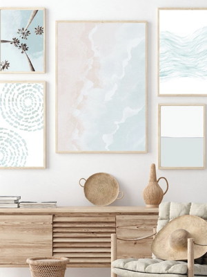Kit 5 quadros boho decoração praias e coqueiros ceu azul