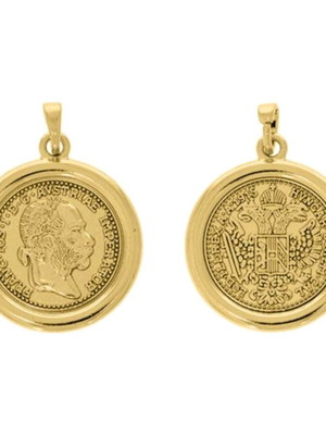 Pingente moeda austríaca 27mm dourado (acima de 02 unid)=