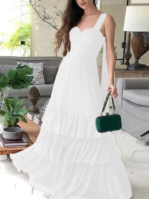 Vestido longo em tule det artesanais sob medidas