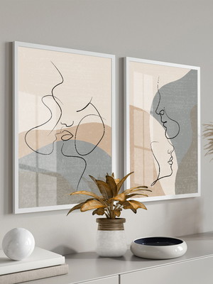Quadros decorativos abstrato rostos moderno moldura e vidro