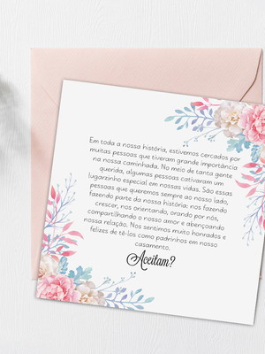 Convite padrinhos floral azul serenity - arte digital