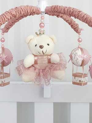 Mobile para berço musical giratório princesa balão rosé