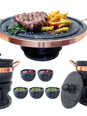 Kit fondue 23 cm+ 2 fondue de pedra sabão 500 ml+ 5 ramekin