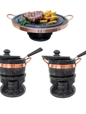 Fondue de 27 cm + 2 fondue de 500ml curado + 4 garfinhos