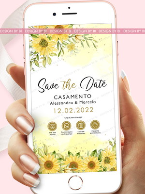 Save the date casamento girassol virtual interativo whatsapp