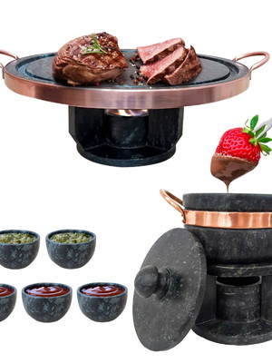 Fondue 27 pedra sabão + fondue 500 + 5 tigelas curados