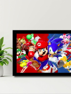 Quadro decorativo game sonic vs mario