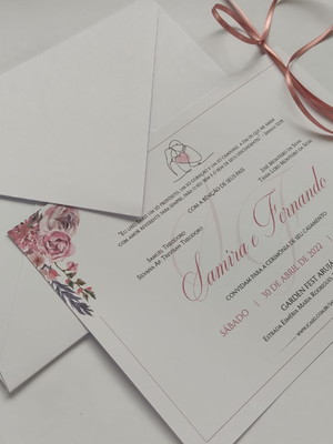 Convite casamento envelope 180g floral rosê