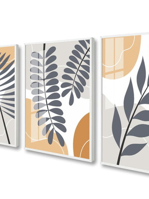 Kit 3 quadros decorativos modernos folhagem moldura e vidro
