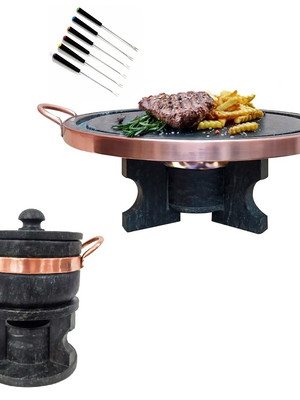 Fondue 37 pedra sabão + fondue 500ml + 6 garfinhos curado