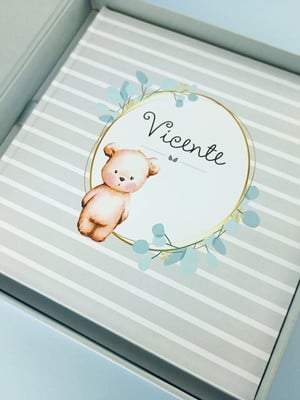 Livro do bebê e caixa ursinho