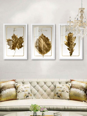 Trio de quadros decorativos com vidro flores luxo