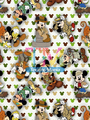 Tecido tricoline estampado mickey safari caçador