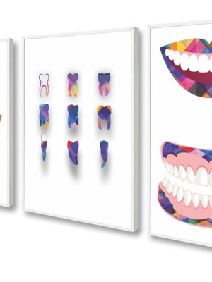 3 quadros decorativos odontologia consultório kit molduras