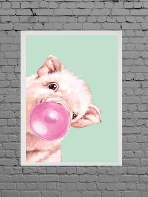 Quadro decorativo porquinho bubble gum