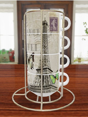 Kit com 4 xícaras com suporte 180ml - torre eiffel