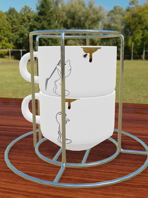 Kit 2 xícaras com suporte - café
