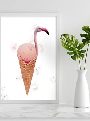 Quadro decorativo flamingo sorvete