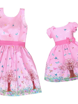 Kit familía pai mãe e filha jardim encantado rosa
