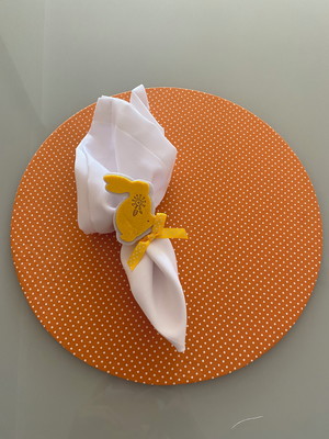 Kit com 6: capa de sousplat laranja com bolinhas brancas